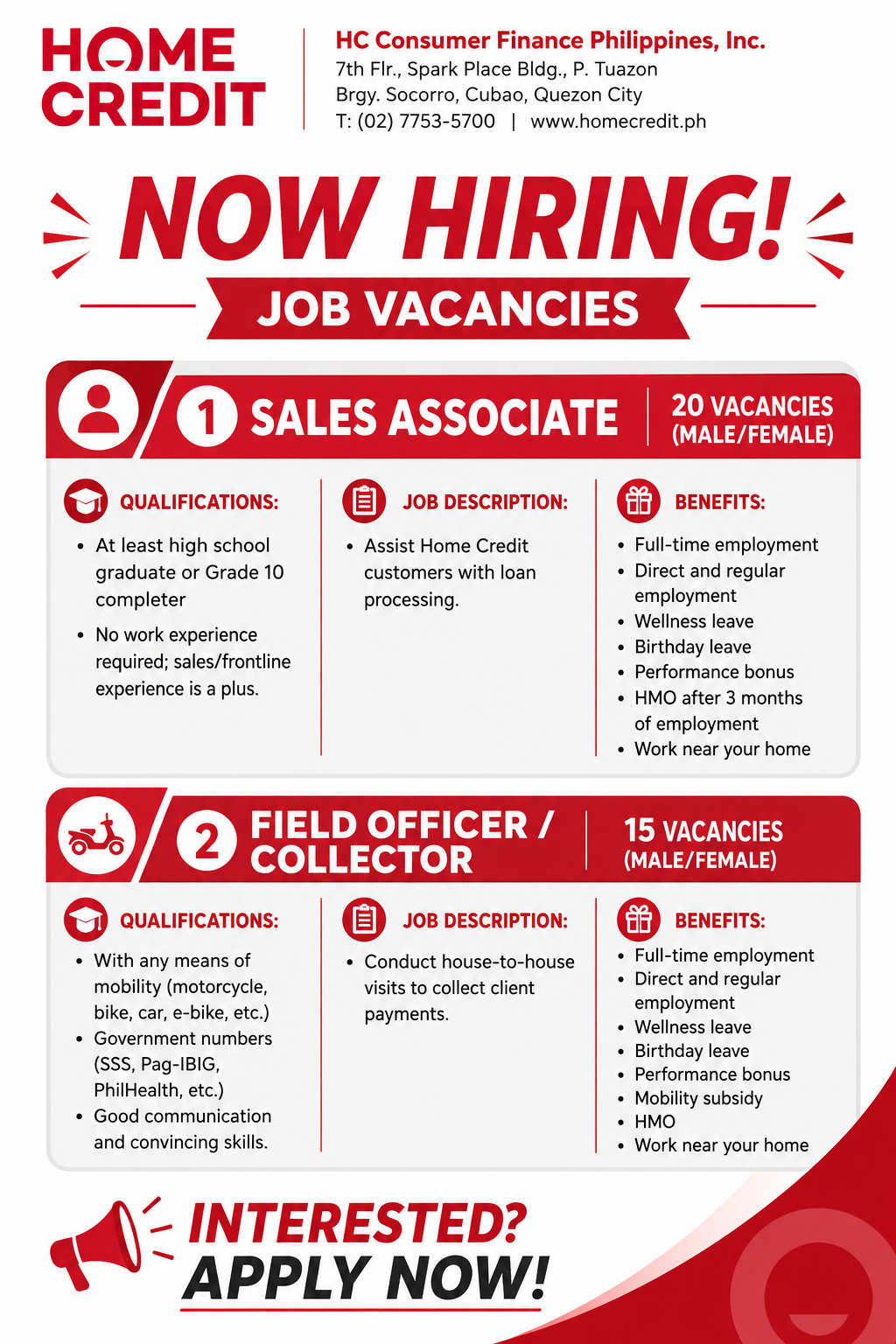 HOME CREDIT IS HIRING !! APPLY NA!